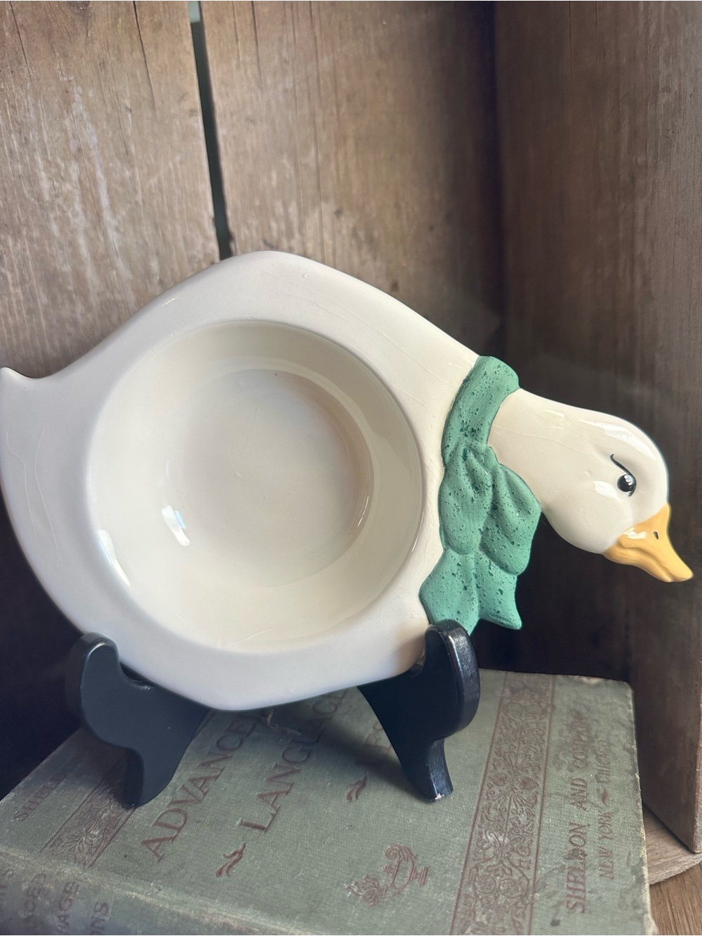 Ceramic Duck Bowl with Green Scarf - Home Accents